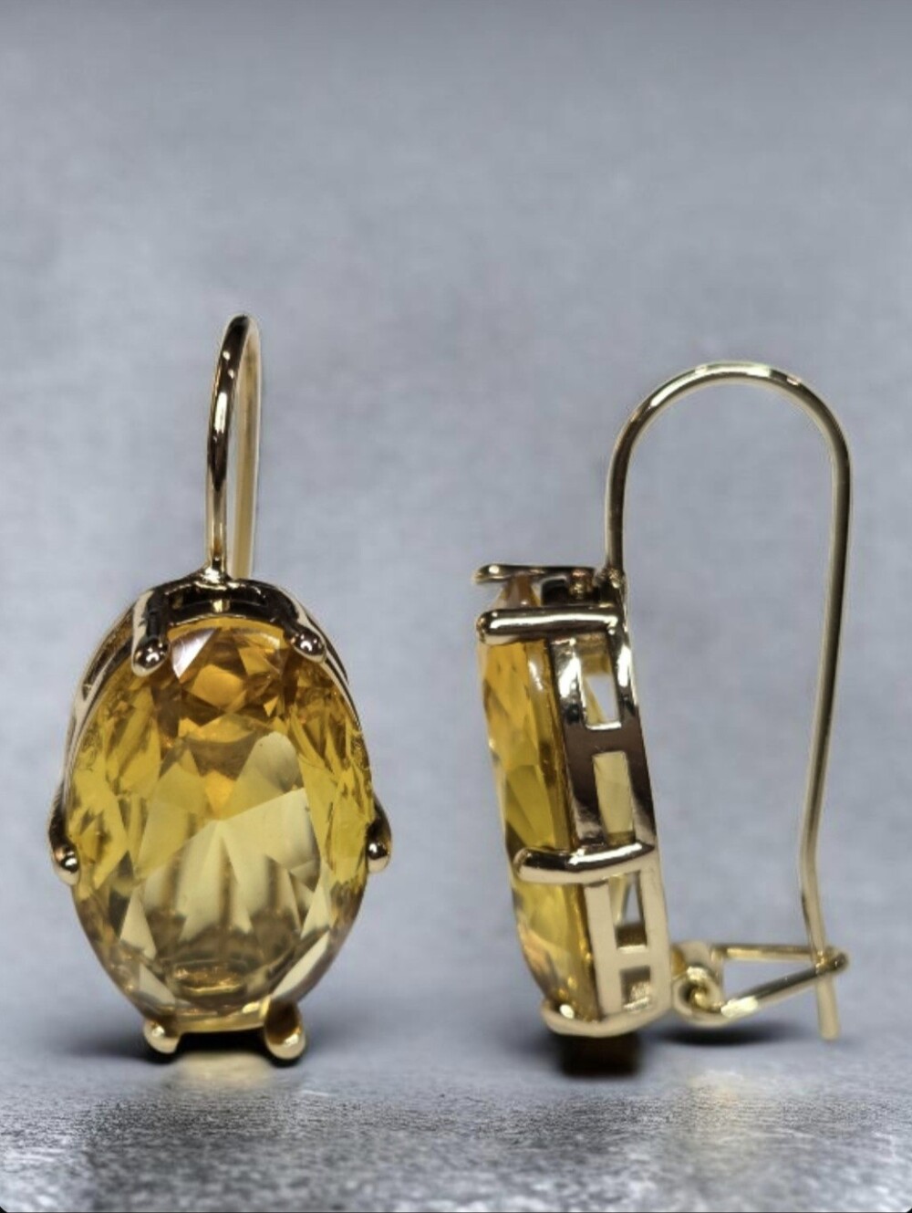 14k Gold Plated Beautiful Beveled Citrine Crystal Earrings